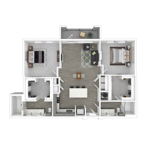 Floor plan for 2 beds, 2 baths, 1331 sqft